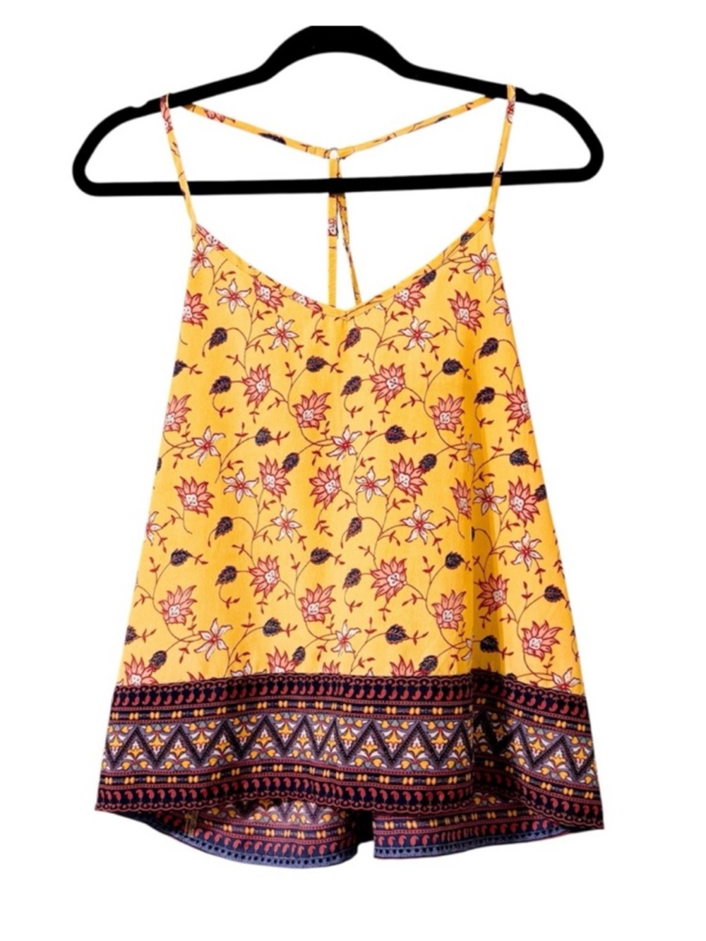 Hollister Yellow Plum Floral Printed Spaghetti Strap Tank Top Size Mediun